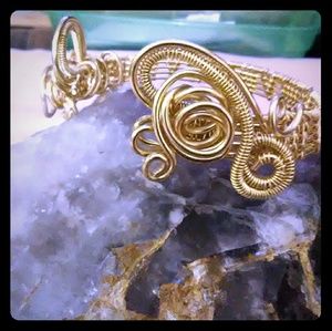 Gold cuffed bracelet wireweave